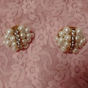 White Pearl and Crystal Pierced Earrings